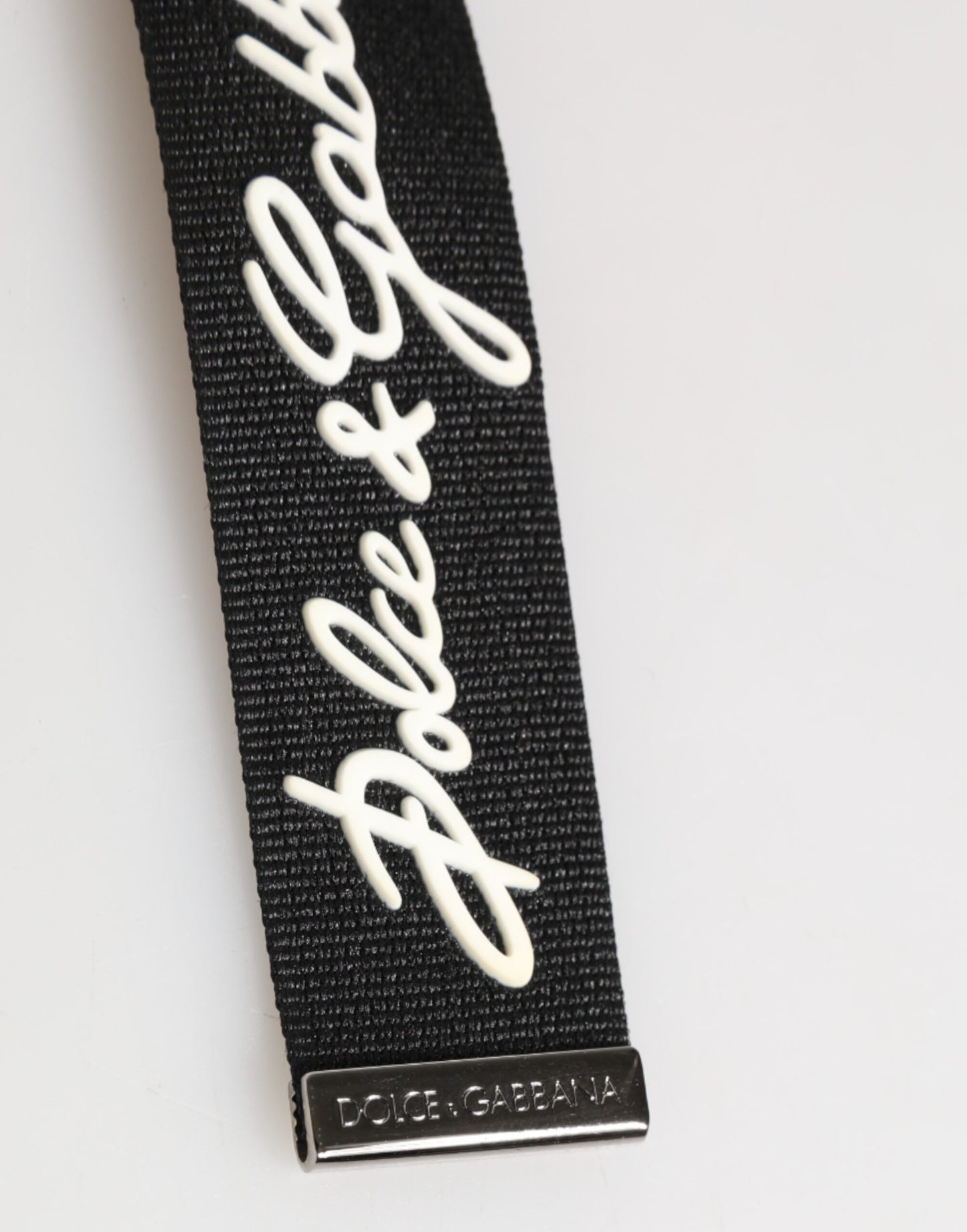 Dolce &amp; Gabbana Schwarz Weiß Polyester DG Logo Silber Männer Schlüsselanhänger Schlüsselanhänger