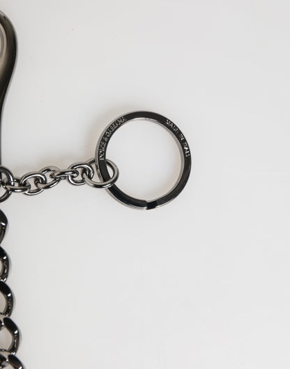 Dolce &amp; Gabbana Schlüsselanhänger mit DG-Logo, Militär-Leder, Schwarz/Rot