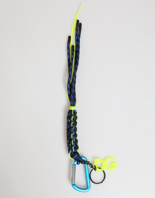 Dolce & Gabbana Blau Gelb Lederband String DG Logo Schlüsselanhänger Schlüsselanhänger
