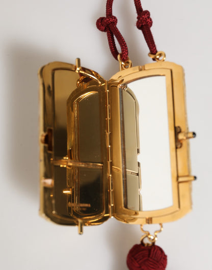 Dolce &amp; Gabbana – Umhängetasche mit Mini-Quaste, Kunstharz, Goldmetall, Weiß