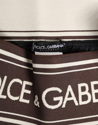 Dolce &amp; Gabbana – Braune Bademode aus Polyester mit Logo und elastischem Bund
