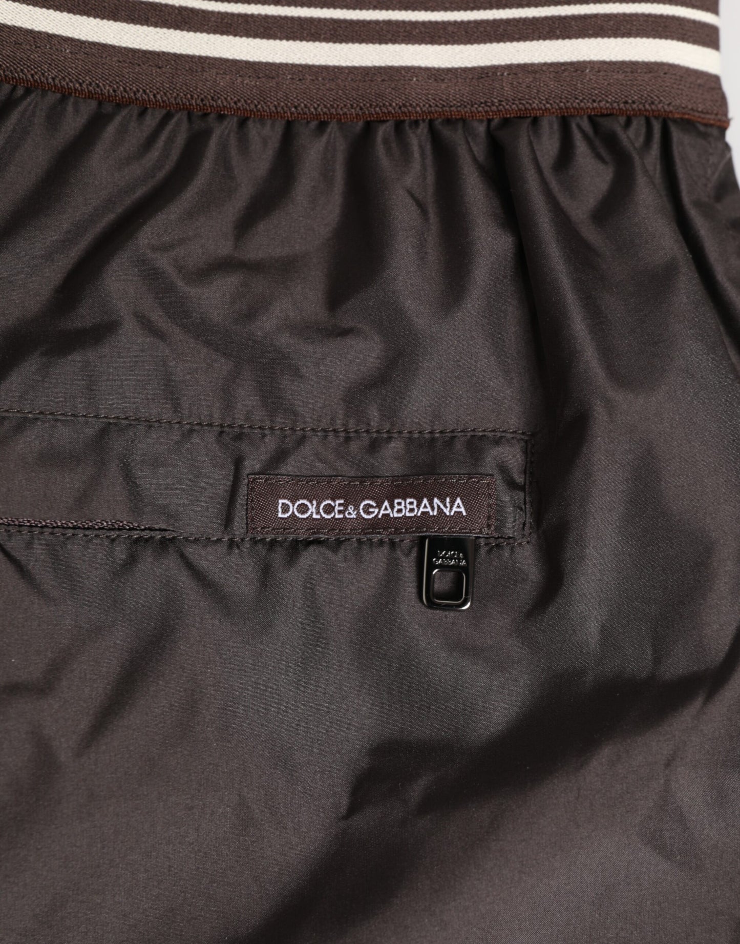 Dolce &amp; Gabbana – Braune Bademode aus Polyester mit Logo und elastischem Bund