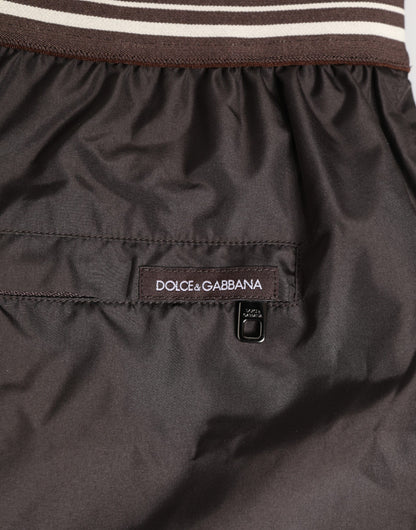 Dolce &amp; Gabbana – Braune Bademode aus Polyester mit Logo und elastischem Bund