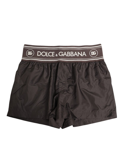 Dolce &amp; Gabbana – Braune Bademode aus Polyester mit Logo und elastischem Bund