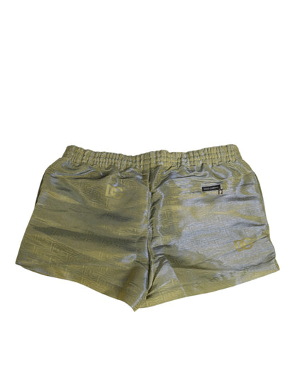 Dolce &amp; Gabbana Grün Polyester Metallic Logo Print Herren Bademode