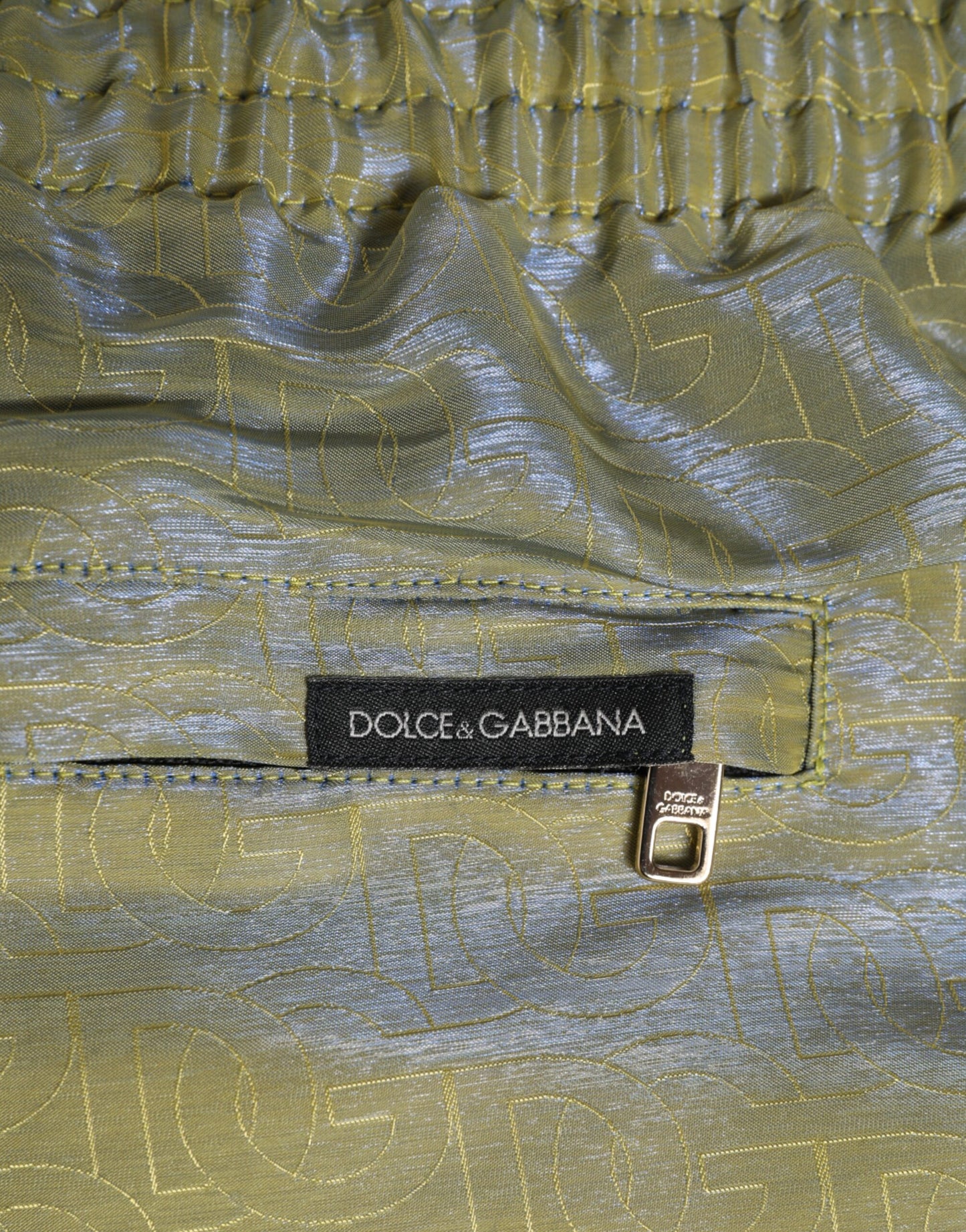 Dolce &amp; Gabbana Grün Polyester Metallic Logo Print Herren Bademode