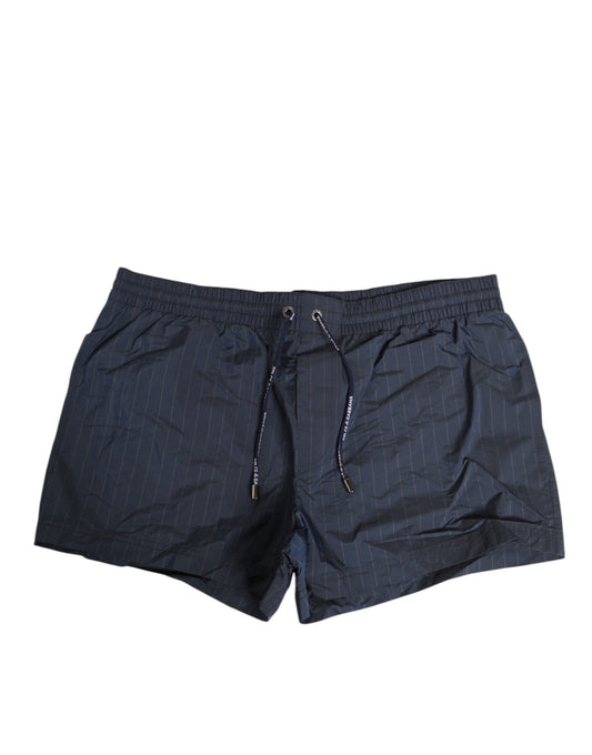 Dolce &amp; Gabbana Marineblaue Polyester-Nylon-Nadelstreifen-Bademode für Herren