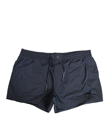 Dolce &amp; Gabbana Marineblaue Polyester-Nylon-Nadelstreifen-Bademode für Herren