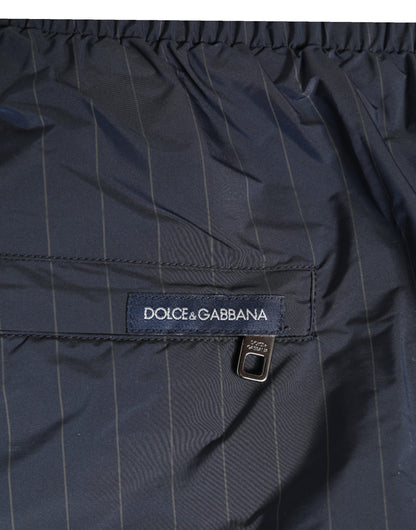 Dolce &amp; Gabbana Marineblaue Polyester-Nylon-Nadelstreifen-Bademode für Herren