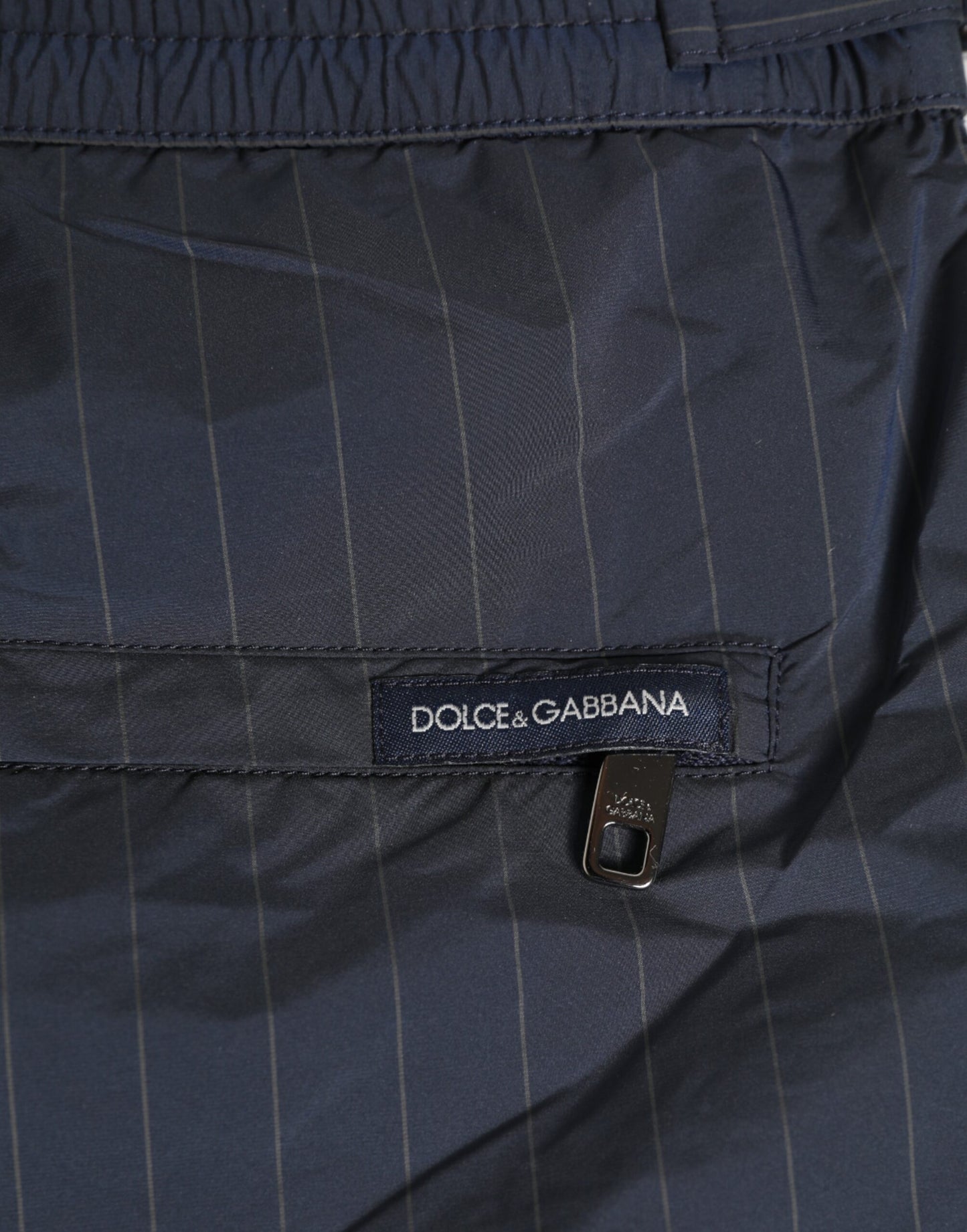 Dolce &amp; Gabbana Marineblaue Polyester-Nadelstreifen-Shorts für Herren