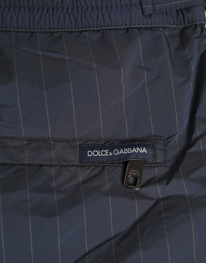 Dolce &amp; Gabbana Marineblaue Polyester-Nadelstreifen-Shorts für Herren