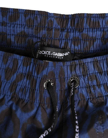 Dolce &amp; Gabbana – Blaue Bademode aus Polyester mit elastischem Bund und Leopardenmuster
