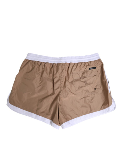 Dolce &amp; Gabbana Braun-weiße Polyester-Re-Edition-Shorts-Bademode