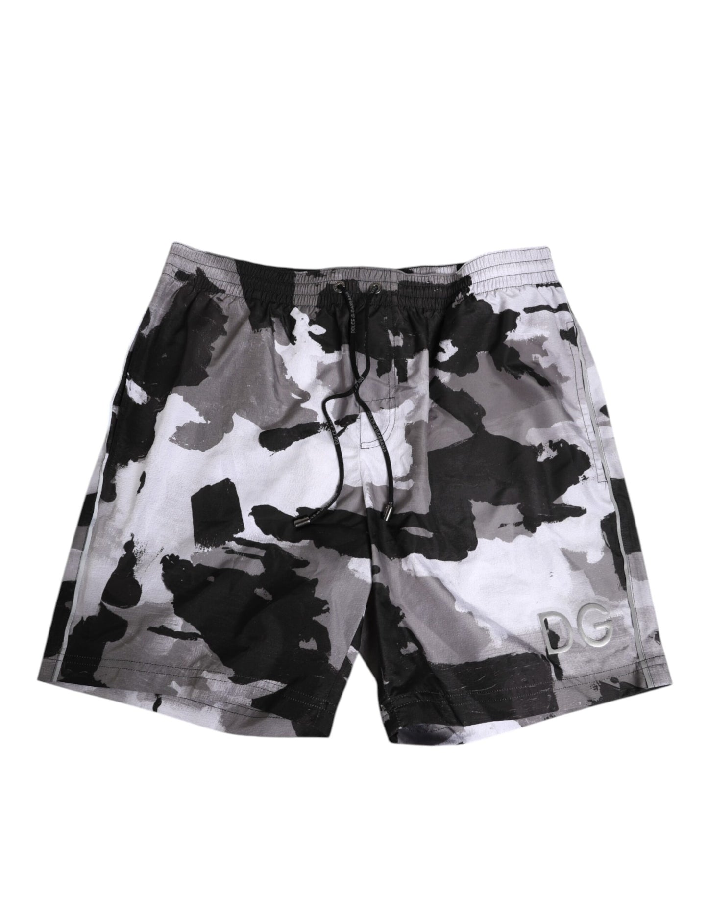 Dolce &amp; Gabbana Schwarz-Weiß Camouflage DG Logo Herren Bademode