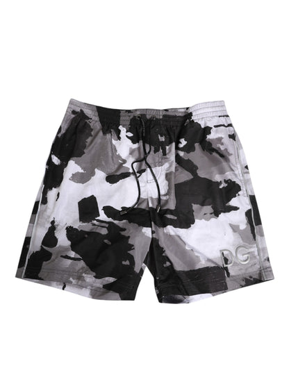 Dolce &amp; Gabbana Schwarz-Weiß Camouflage DG Logo Herren Bademode