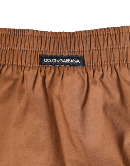 Dolce &amp; Gabbana – Kurze Badehose aus brauner Baumwolle mit Boxerbund