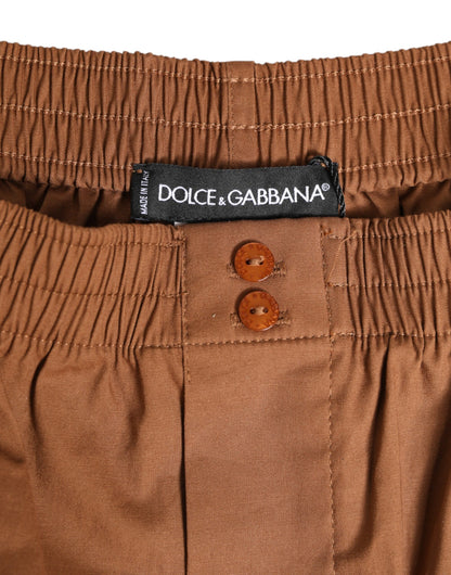 Dolce &amp; Gabbana – Kurze Badehose aus brauner Baumwolle mit Boxerbund