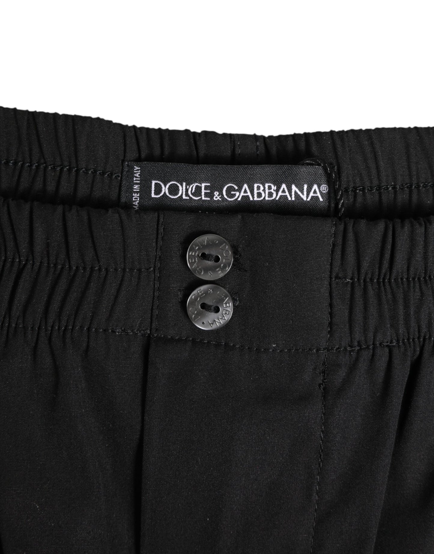 Dolce & Gabbana Black Cotton Elastic Waistband Button Swimwear