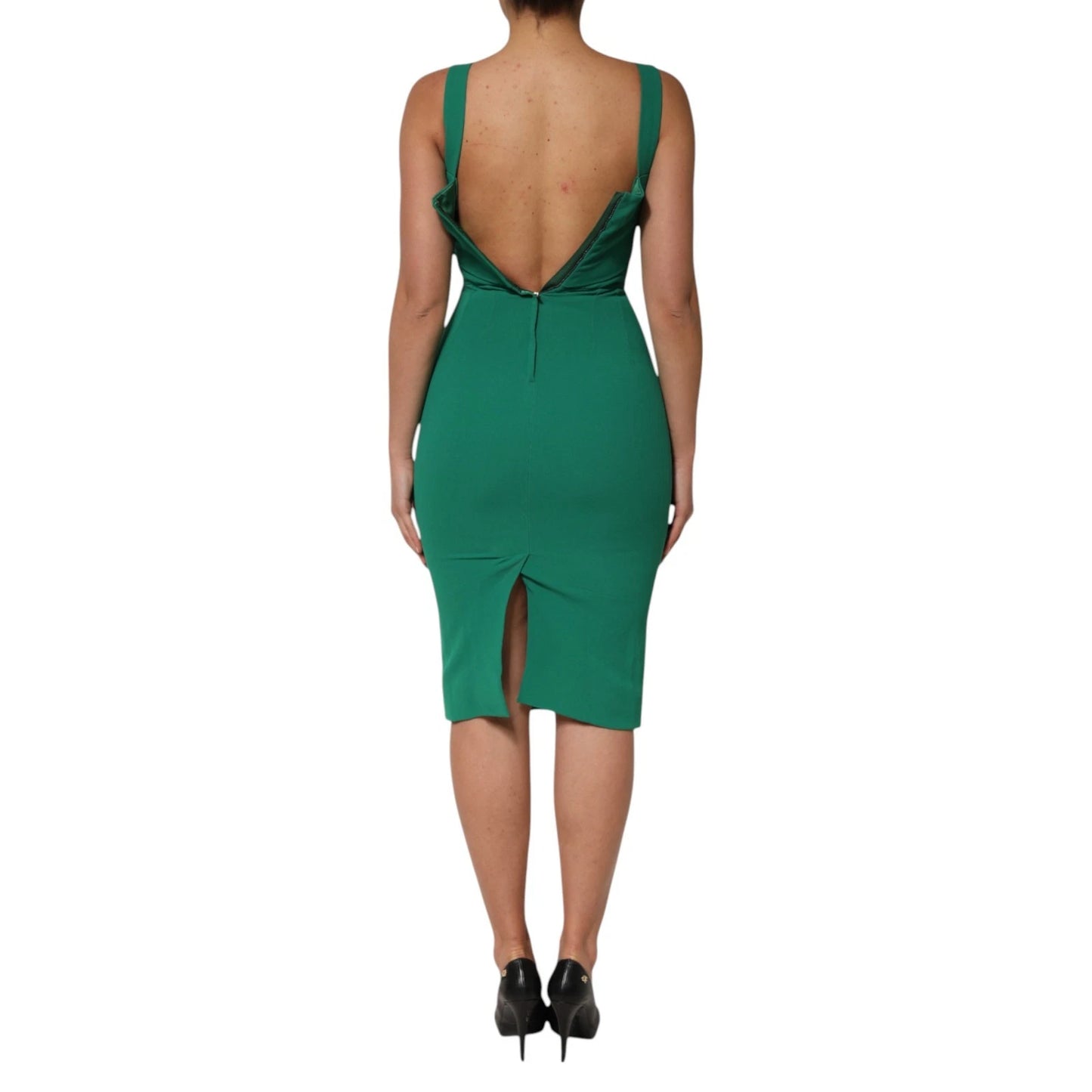 Dolce &amp; Gabbana – Dunkelgrünes, ärmelloses, figurbetontes Kleid aus Viskose