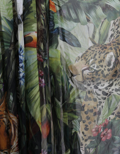 Dolce &amp; Gabbana – Mehrfarbiges Maxikleid aus Seide mit Dschungel-Print für Damen