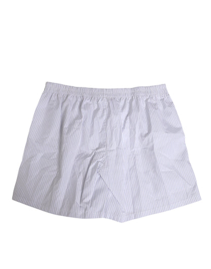 Dolce &amp; Gabbana – Badeshorts aus Baumwolle mit Streifen und Knopfleiste in Weiß und Blau