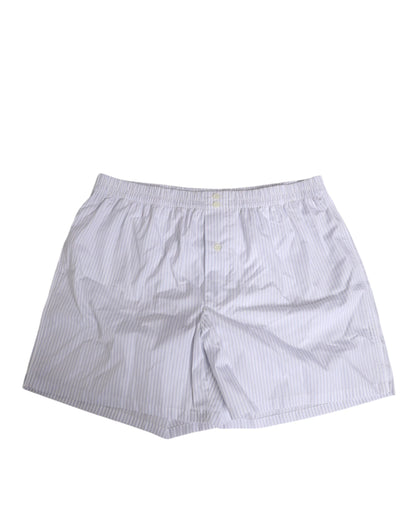 Dolce &amp; Gabbana – Badeshorts aus Baumwolle mit Streifen und Knopfleiste in Weiß und Blau