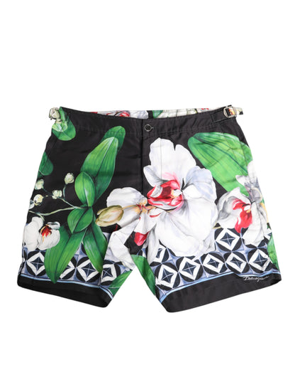 Dolce &amp; Gabbana – Shorts aus Polyester mit floralem Orchideen-Print in Schwarz und Weiß