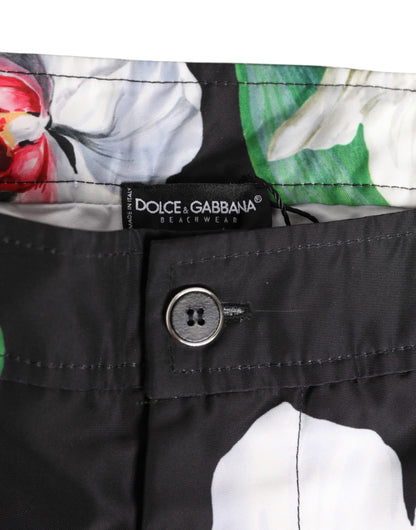Dolce &amp; Gabbana – Shorts aus Polyester mit floralem Orchideen-Print in Schwarz und Weiß