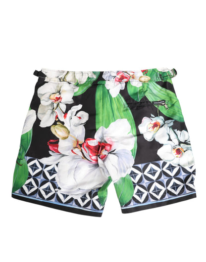 Dolce &amp; Gabbana – Shorts aus Polyester mit floralem Orchideen-Print in Schwarz und Weiß