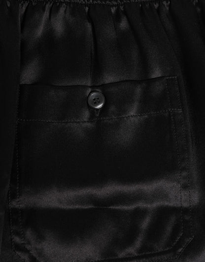 Dolce & Gabbana Black Silk Satin Elastic Men Boxer Short Swimwear