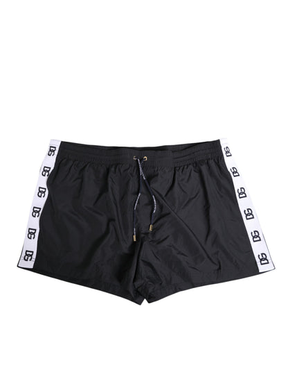 Dolce &amp; Gabbana – Schwarze Nylon-Badeshorts mit seitlichem Logoband