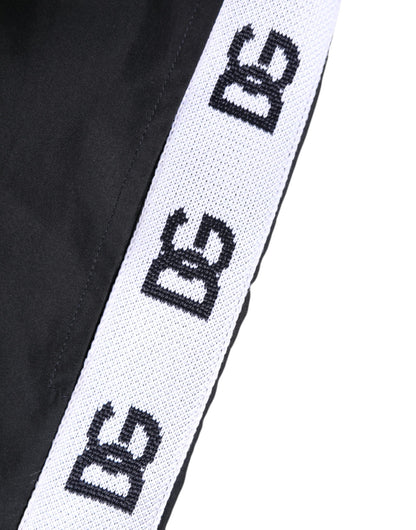 Dolce &amp; Gabbana – Schwarze Nylon-Badeshorts mit seitlichem Logoband