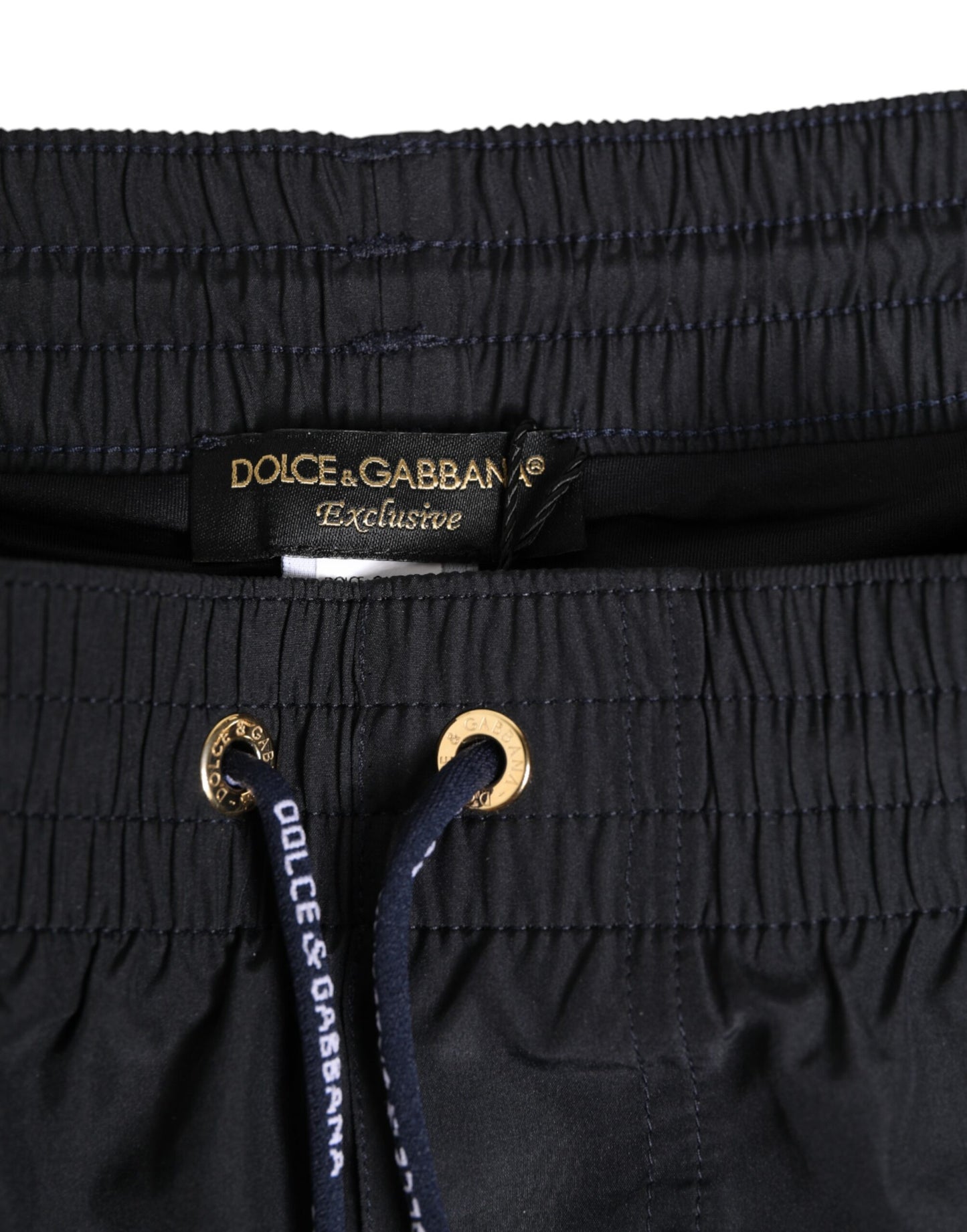 Dolce &amp; Gabbana – Schwarze Nylon-Badeshorts mit seitlichem Logoband