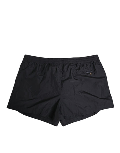 Dolce &amp; Gabbana – Schwarze Nylon-Badeshorts mit seitlichem Logoband