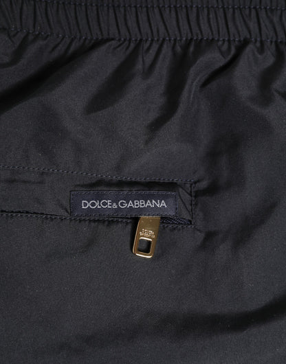 Dolce &amp; Gabbana – Schwarze Nylon-Badeshorts mit seitlichem Logoband