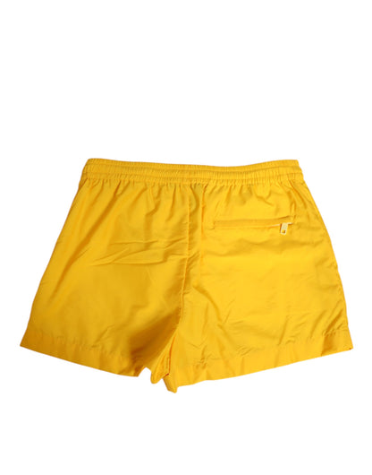 Dolce &amp; Gabbana – Gelbe Nylon-Boxershorts mit Logo-Schild