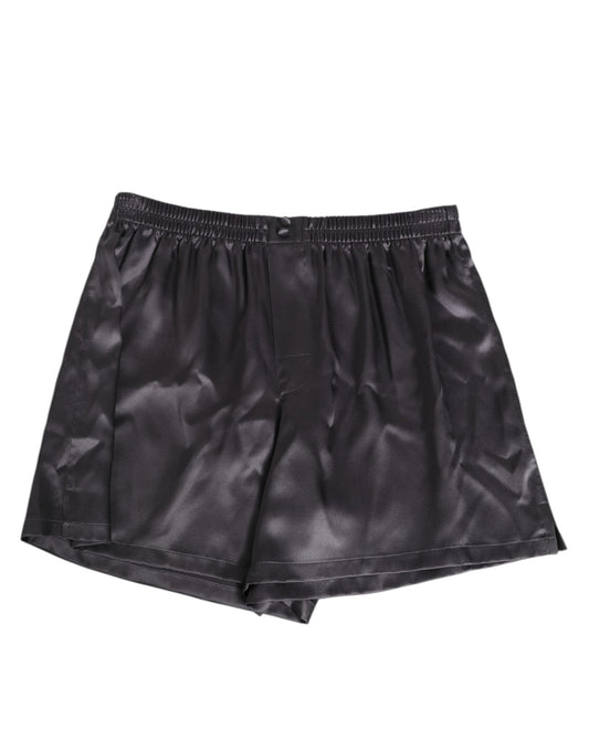Dolce &amp; Gabbana Schwarze elastische Herren-Boxershorts aus Satin und Seide
