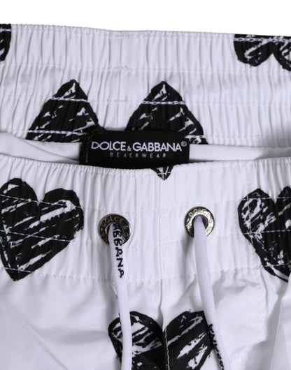 Dolce & Gabbana White Black Heart Print Men Boxer Short Swimwear