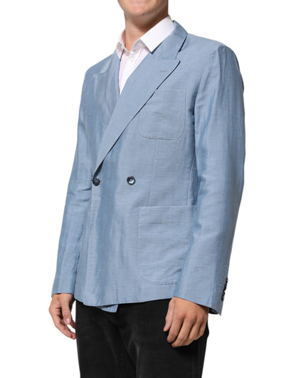 Dolce &amp; Gabbana Hellblauer Leinen-Zweireiher-Blazer für Herren