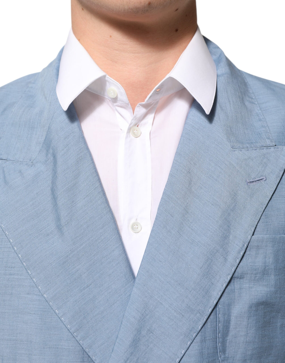 Dolce &amp; Gabbana Hellblauer Leinen-Zweireiher-Blazer für Herren