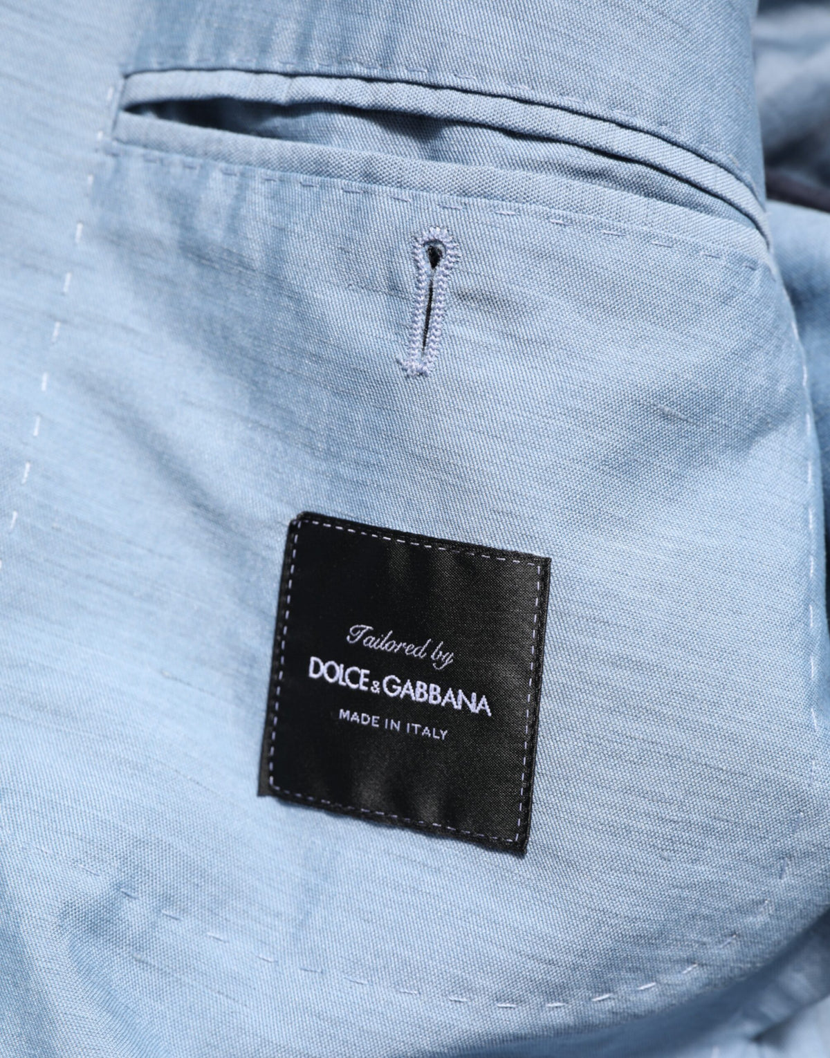 Dolce &amp; Gabbana Hellblauer Leinen-Zweireiher-Blazer für Herren