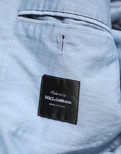 Dolce &amp; Gabbana Hellblauer Leinen-Zweireiher-Blazer für Herren