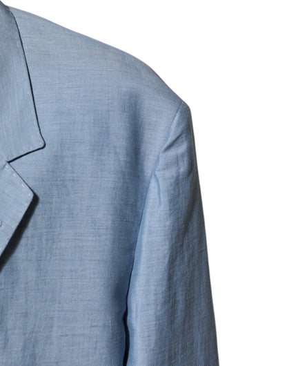 Dolce & Gabbana Light Blue Linen Double Breasted Men Jacket Blazer