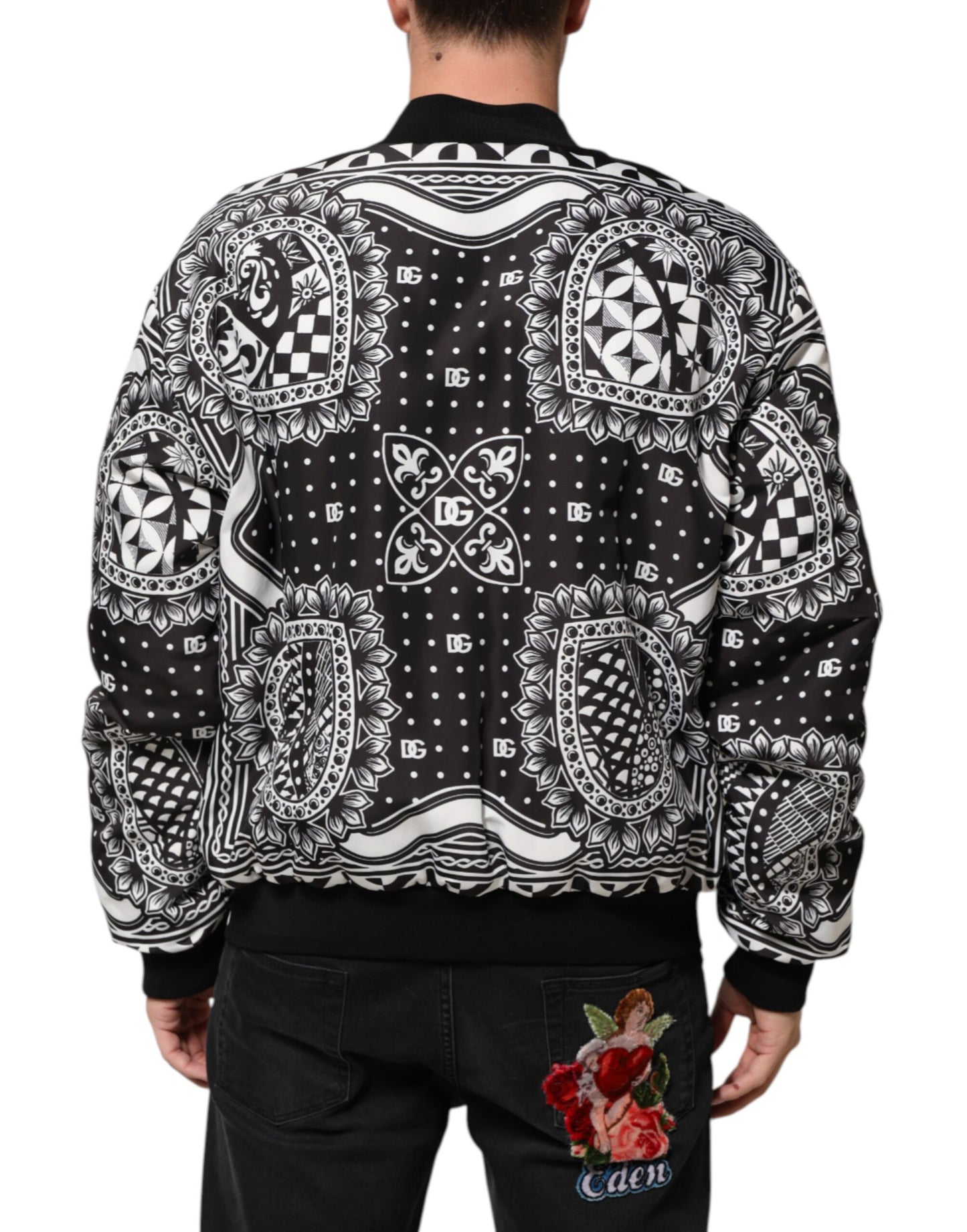 Dolce &amp; Gabbana – Bomberjacke mit Bandana-Print in Schwarz und Weiß