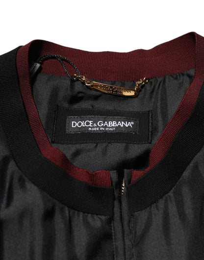 Dolce &amp; Gabbana – Bomber-Blousonjacke aus Seide mit Blumenmuster in Schwarz und Rot