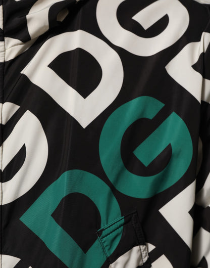 Dolce &amp; Gabbana Schwarz-Weiß-Logo-Print Kapuzenmantel Herrenjacke