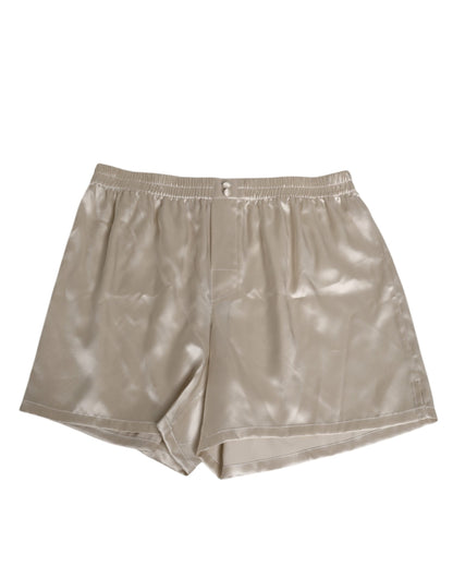 Dolce &amp; Gabbana Beige Seidensatin Elastische Herren Boxershorts Bademode