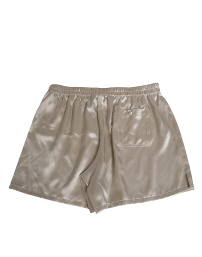 Dolce &amp; Gabbana Beige Seidensatin Elastische Herren Boxershorts Bademode