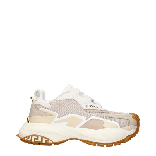 Versace – Beigefarbene Sneaker aus Stoff mit dicker Sohle