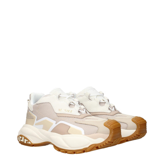 Versace – Beigefarbene Sneaker aus Stoff mit dicker Sohle
